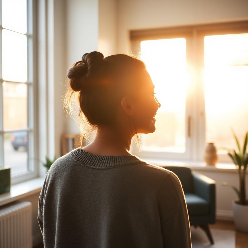 Person looking out a sunlit window, representing hope and depression recovery